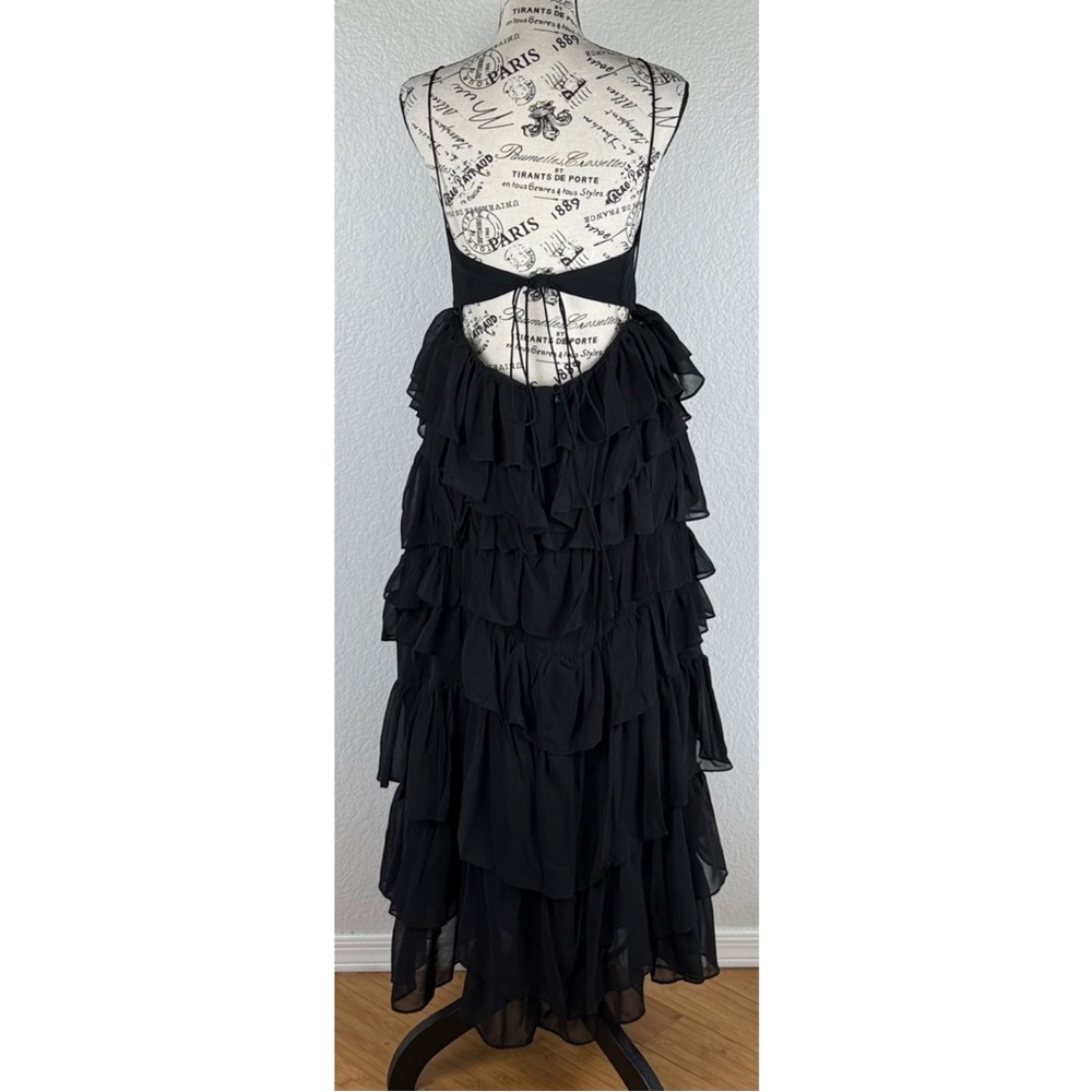 ZARA NWT Women’s Black Strappy Tiered Ruffled Midi Dress Evening Holidays, Small - Picture 7 of 12